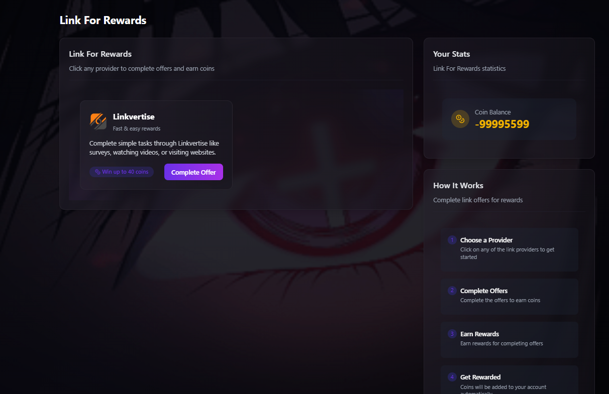 The Link For Rewards page on the dashboard